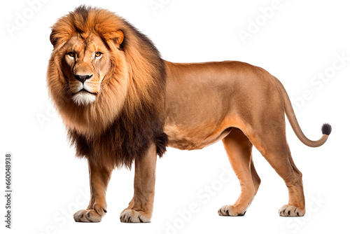 Lion isolated on a transparent background. Animal left side view portrait. 