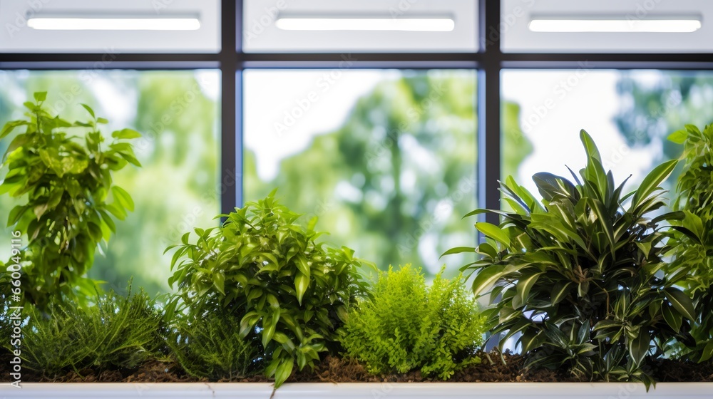 Fototapeta premium Office interior with eco interior decoration Home interior with decor plants decoration interior design of work space