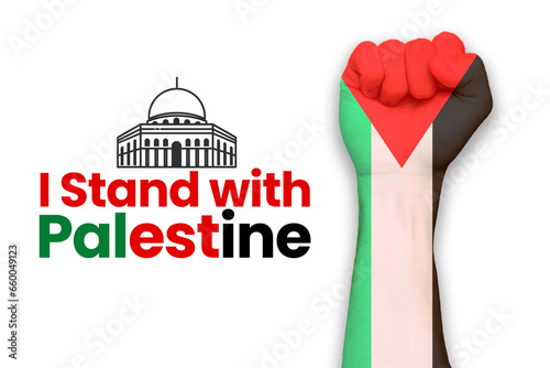 I stand with Palestine with hand icon and palestine flag