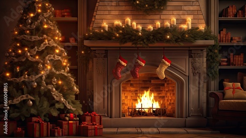 Festively lit living room a...