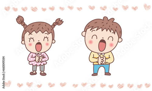 胸に手を当てて安心する子どもたち