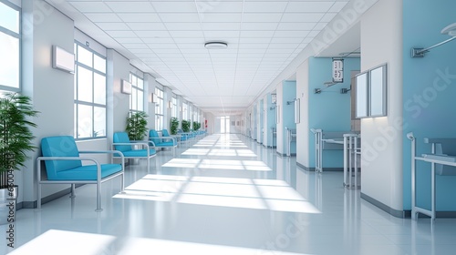 Wallpaper Mural Empty modern hospital corridor with rooms and seats waiting room in medical office. Healthcare service interior Torontodigital.ca