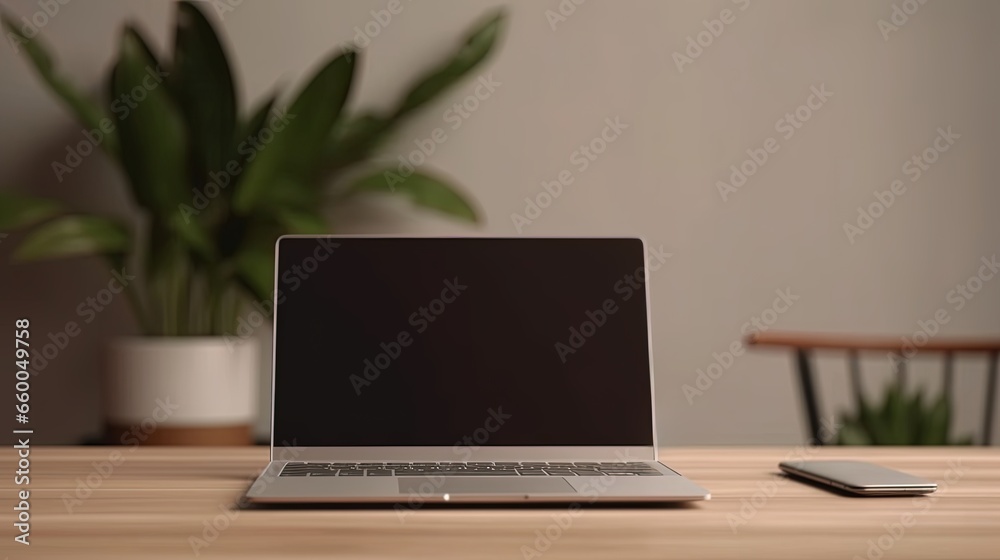 Laptop with blank screen on table workspace laptop showing blank screen background Laptop with blank screen on table workspace laptop showing blank screen background