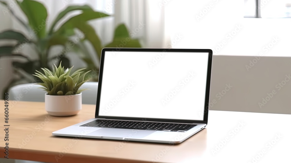 Laptop with blank screen on table workspace laptop showing blank screen background Laptop with blank screen on table workspace laptop showing blank screen background