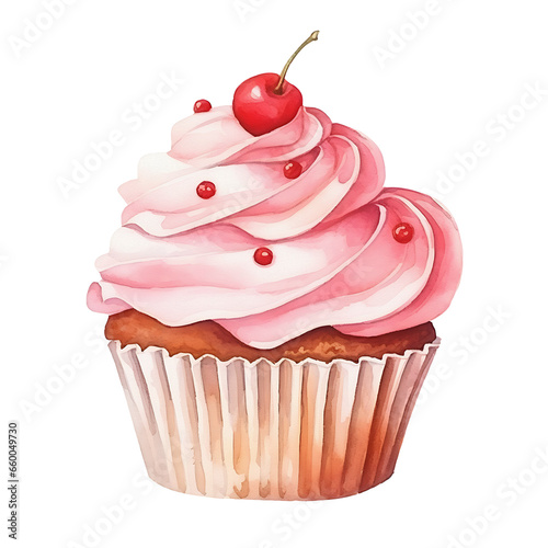 watercolor pink cupcake, cupcake clipart