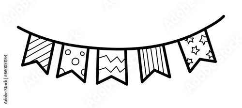 Party birthday flag bunting decoration outline