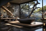 Bathroom with tree view