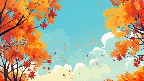 Autumn landscape with trees  mountains  fields  leaves. Countryside landscape. Autumn background. Vector illustration