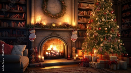 Festively lit living room a...