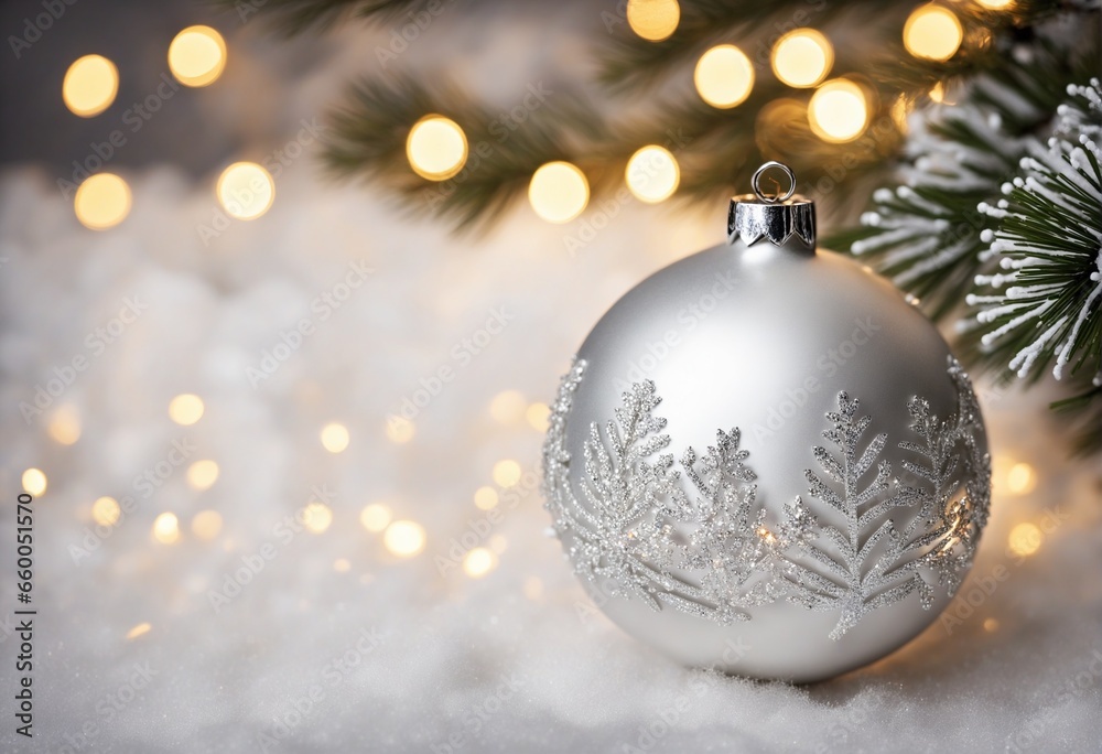 Festive Christmas tree adorned with silver ornaments and white decorations Festive Christmas tree adorned with silver ornaments and white decorations