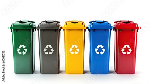 Four recycle bins vibrant on white background