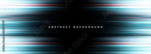 Black wide vector abstract banner background with glowing motion blue and red neon light effect.