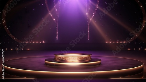 Luxury Indian themed stage with shimmering lights trophy and black podium