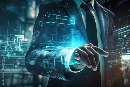 man using artificial hands to manipulate digital data