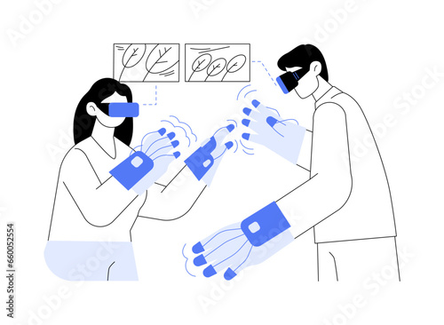 Haptic gloves abstract concept vector illustration.