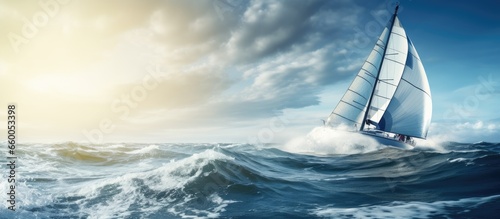 Yachts racing in the wind and waves With copyspace for text