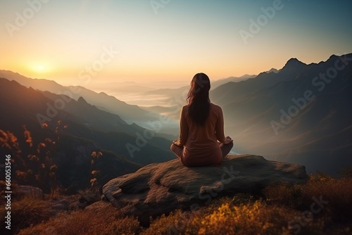 Woman Meditates in Scenic Nature