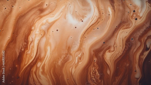 Cappuccino and milk foam close up view. Generative AI image. photo