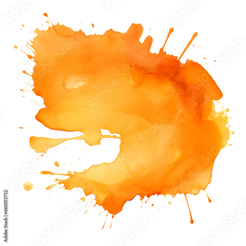 Orange watercolor paint staint isolated on white background, no background, png