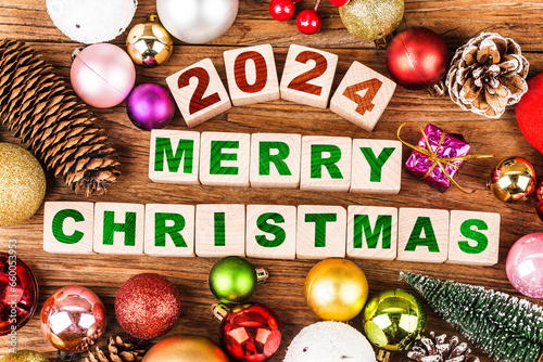 Happy New Year 2024, Christmas 2024, Christmas gifts placed in a festive atmosphere © dashu83