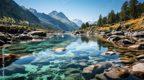 Experience the splendor of towering peaks mirrored in an alpine lake. Majestic mountain scenery. 