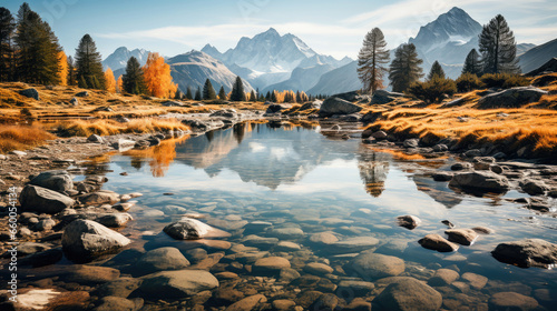 Be awestruck by towering mountains mirrored in a crystal-clear alpine lake. Breathtaking alpine beauty.  © apratim