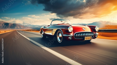 Classic Car Speeding at the Highway Photography