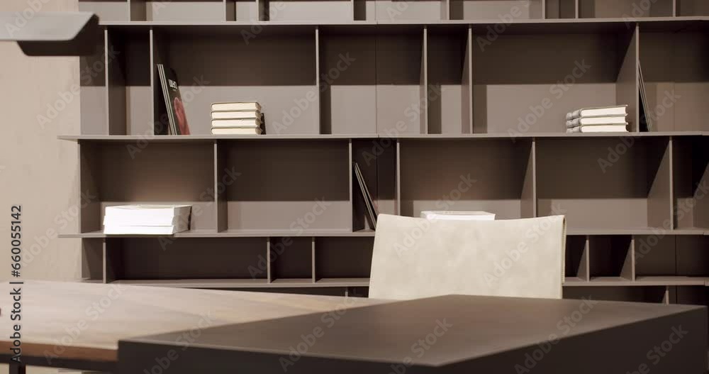 Brown table for work with modern lamp. Shelves with home stuff. minimalist furniture. Minimalist brown shelf. Minimalist bookshelf. Modern Furniture and cozy design. Home modern black shelf. Brown table for work with modern lamp. Shelves with home stuff. minimalist furniture. Minimalist brown shelf. Minimalist bookshelf. Modern Furniture and cozy design. Home modern black shelf.