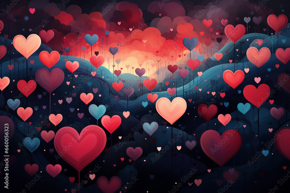 Heartfelt Affection, Vibrant Hearts Illustration on a Playful Background Heartfelt Affection, Vibrant Hearts Illustration on a Playful Background