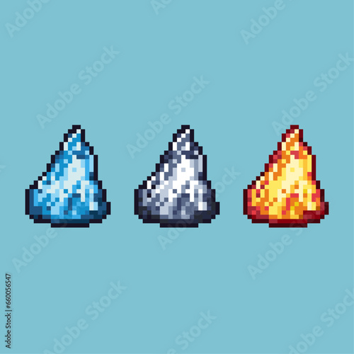 Pixel art sets of gold blue and  silver material gemswith variation color item asset on pixelated style. 8bits perfect for game asset or design asset element for your game design asset.