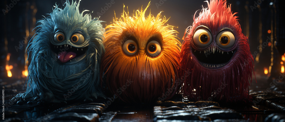 Three scarry halloween monster faces Three scarry halloween monster faces