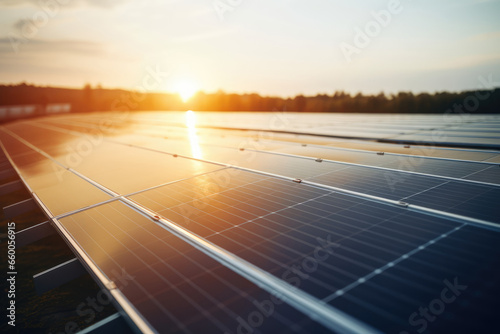 Wallpaper Mural Solar Farm during Sunset - Renewable Energy Source - AI Generated Torontodigital.ca