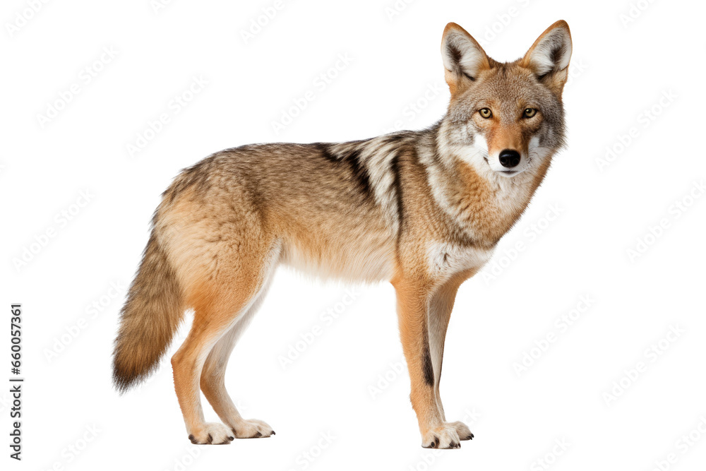 Portrait of little Fox isolated on transparent png background, animals wildlife concept, Animal in the jungle, dangerous time.
