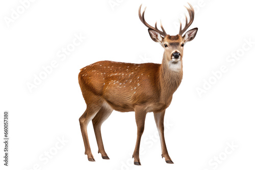 Portrait of Deer standing isolated on transparent png background, Animal in the jungle, wildlife and habitat concept, Environmental Conservation.