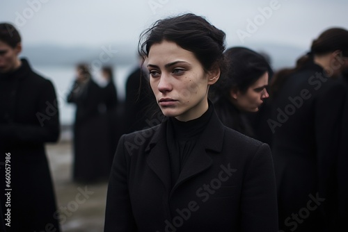 Portrait of a young sad women  Funeral concept.