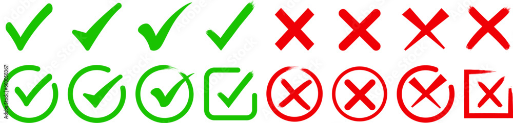 Obraz premium Green tick and red cross Vector illustartion