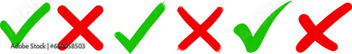 Green check mark and red cross mark in circle.  Vector illustartion