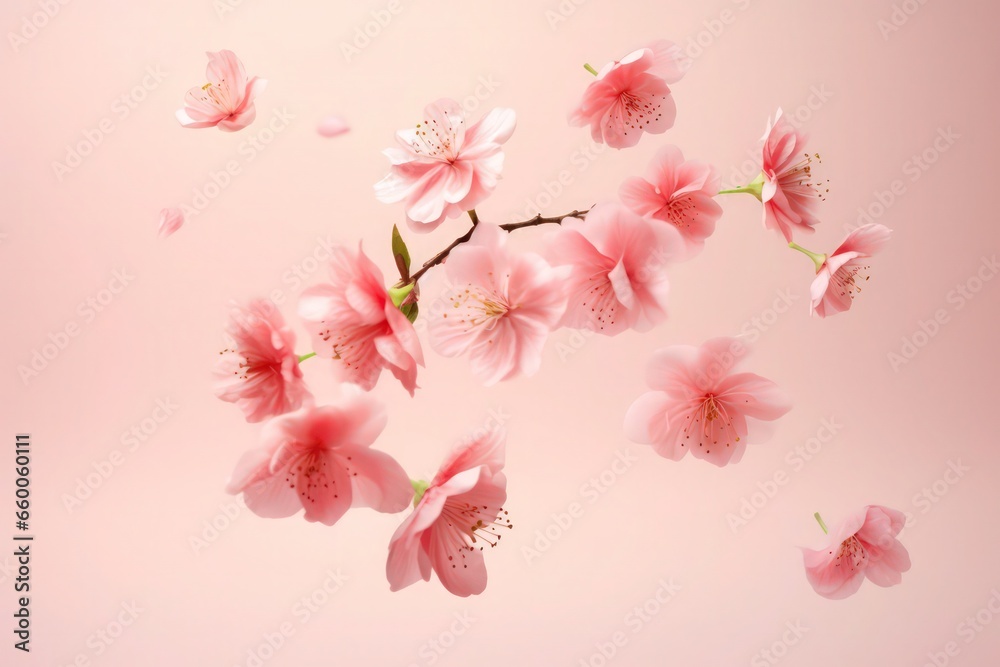 Fresh pink cherry blossom falling in the air Fresh pink cherry blossom falling in the air