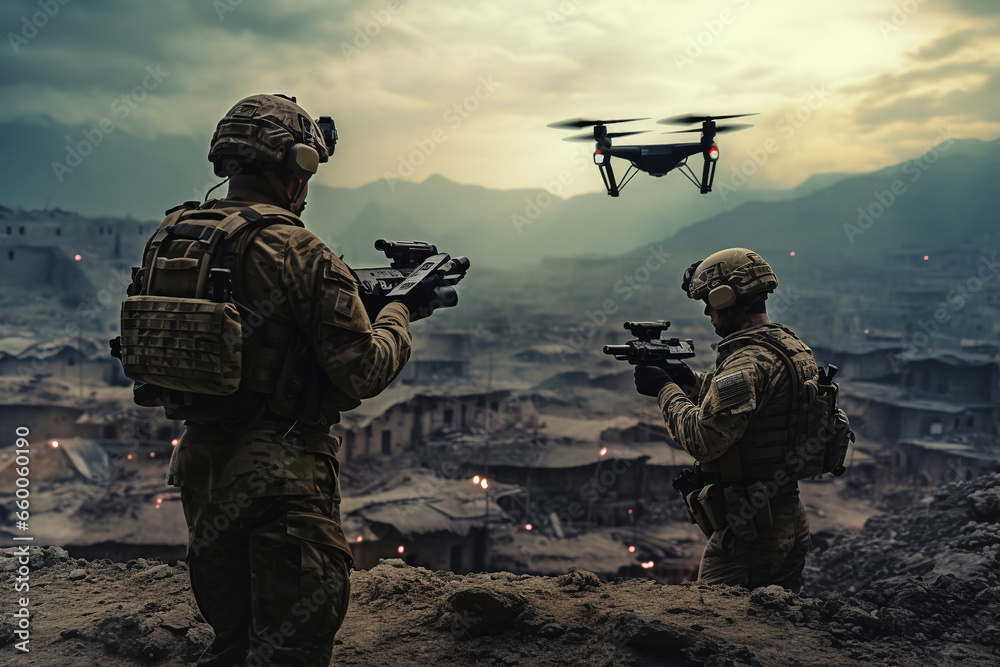 Soldiers are Using Drone for Scouting During Military Operation