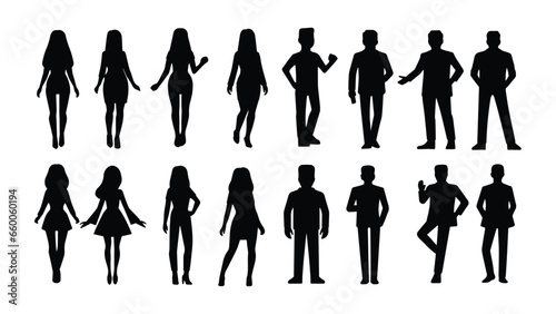 Working people silhouette set collection vector, business men and business women character full body black icon isolated on awhite background photo