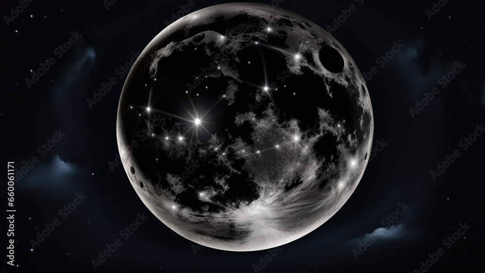 Naklejka premium Full moon on a black night sky background detailed image.Generative AI