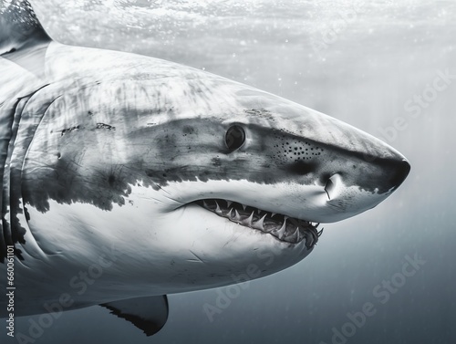Shark portrait black and white head close-up generatieve ai