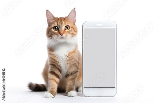 Adorable cat holding a phone while looking at the camera © Exotic Escape