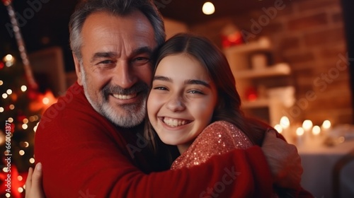 father day  cute teen girl hugging mature middle age dad. Love  kiss  care  happy smile enjoy family time. celebrate special occasion  happy birthday  merry Christmas. special day