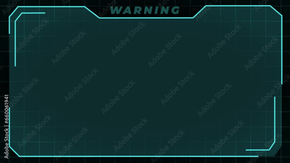 Futuristic HUD interface frame panel control screen and warning alert with grid texture, vignette effect and strokes passing thru to be used as overlay. Alpha channel. ProRes 4444. Animation. Green sc