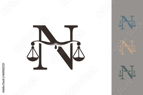 justice law logo with letter n logo design concept