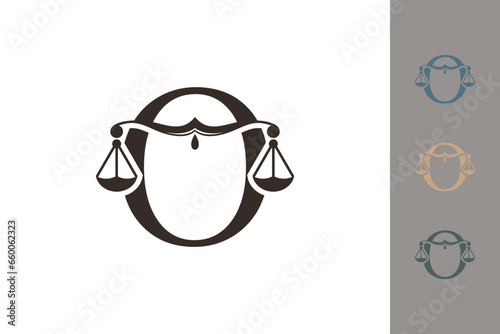 justice law logo with letter o logo design concept