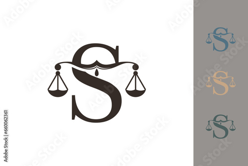 justice law logo with letter s logo design concept