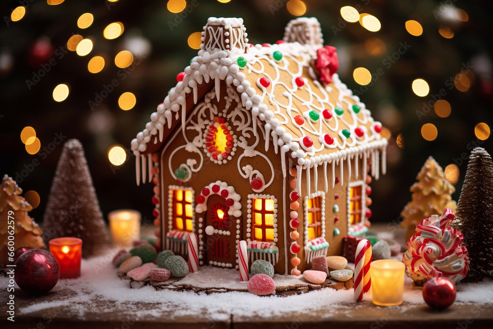 Christmas gingerbread house decorated candy