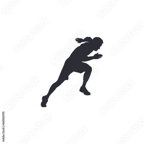 Silhouette logo of a person running fast, simple design.